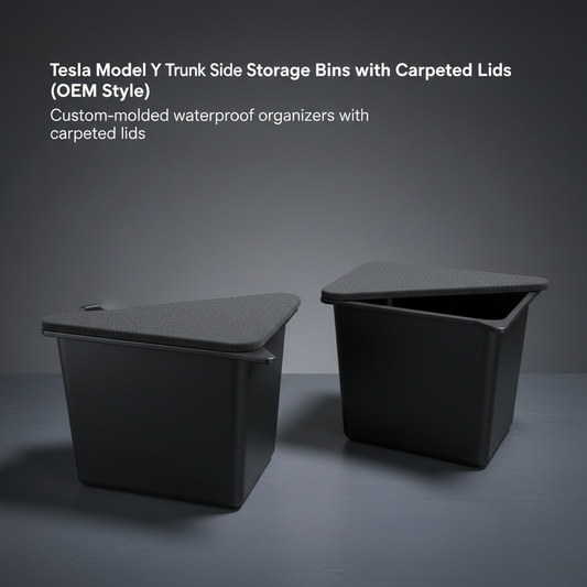 Tesla Model Y Trunk Side Storage Bins with Carpeted Lids (OEM Style )