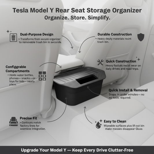 Tesla Model Y Rear Seat Storage Organizer with Removable Trash Bin